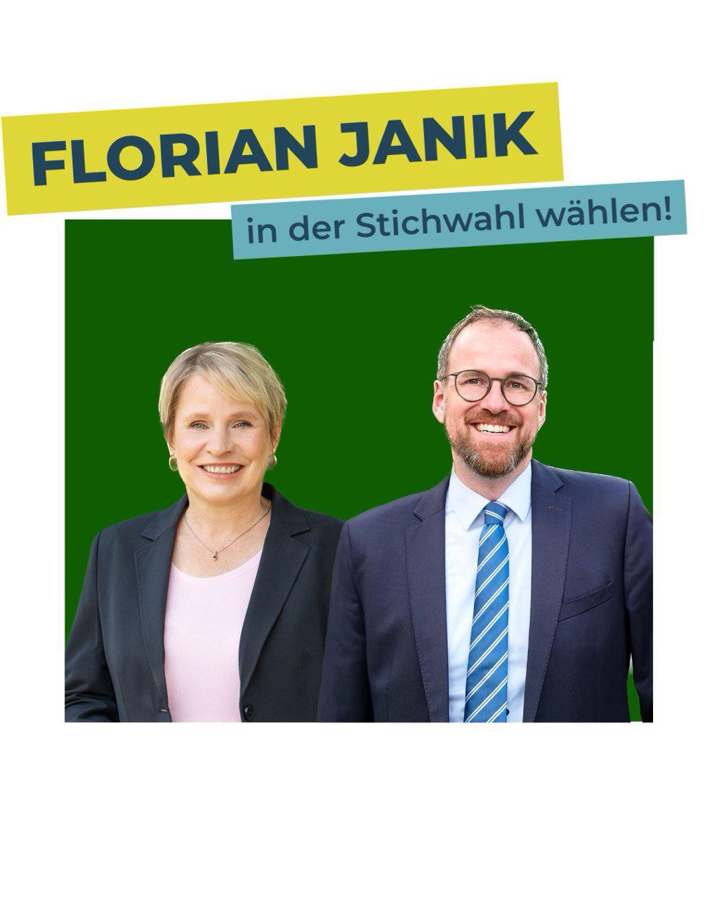 Foto von Eva Linhart und Florian Janik mit grünem Hintergrund